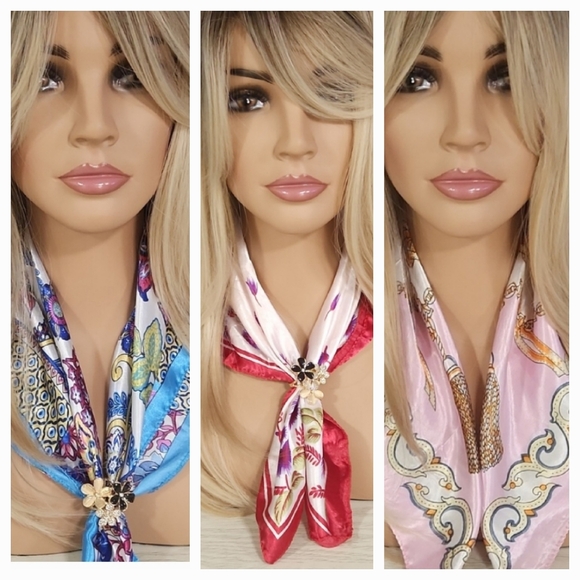 3 Square Neck Scarfs Very Pretty. - Picture 1 of 15